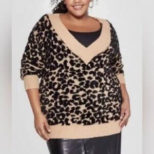 Ava & Viv Women’s size 2X VNeck Pullover Sweater Leopard Animal Print EUC